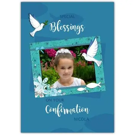Personalised Confirmation Blessings Card with Dove and Photo Frame Design