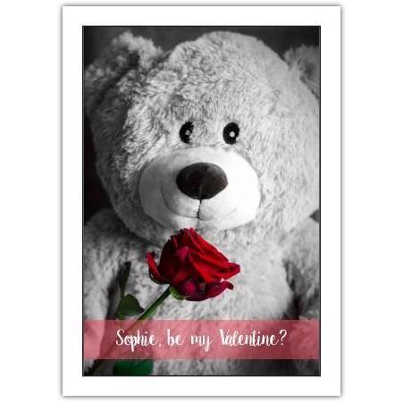 Valentines Day Teddy With Rose Greeting Card
