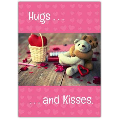 Hugs and Kisses Romantic Teddy Bears Valentine's Day Greeting Card