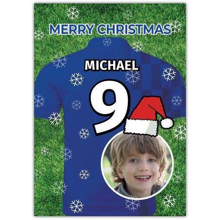 Personalised Football Jersey Photo Christmas Card for Boys A5 Size
