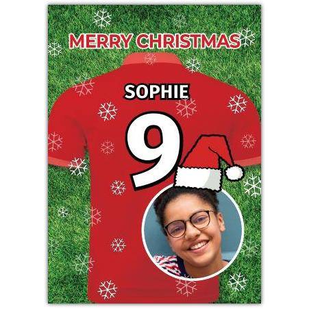 Personalised Christmas Football Jersey Card with Photo and Name for Kids and Teens