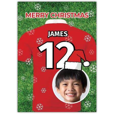 Personalised Kids Football Jersey Christmas Card with Photo and Name Option