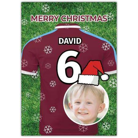 Personalised Christmas Card Football Jersey Design with Photo and Name on Back
