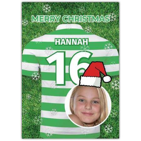 Personalised Football Jersey Christmas Card with Photo for Age 16 Girl