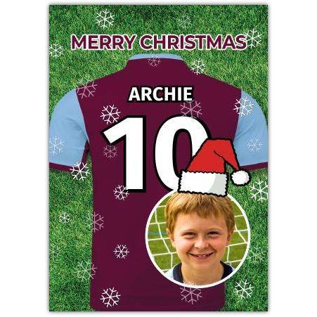 Personalised Football Jersey Christmas Card with Photo and Name on Back Number 10