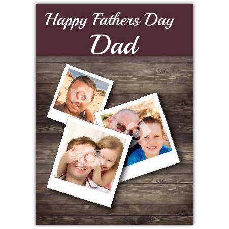 Personalised Happy Fathers Day Dad Photo Collage Card with Wooden Background