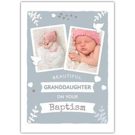 Personalised Beautiful Granddaughter Baptism Card with Photo Frame and Dove Design