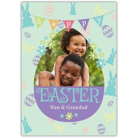 Personalised Happy Easter Photo Card for Nan and Grandad with Bunting and Easter Eggs Design