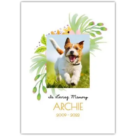 Personalised Pet Memorial Card with Photo Floral Tribute in Loving Memory of Dog Loss