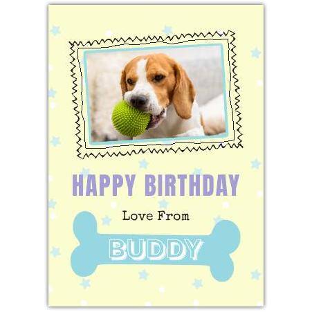 Personalised Happy Birthday Card with Dog Photo and Name Bone Design