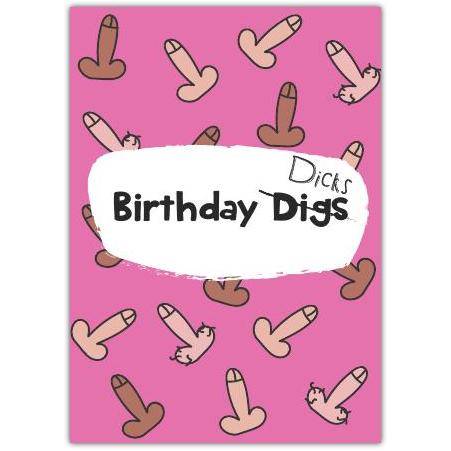 Adult Humour Birthday Card with Playful Penis Doodles on Pink Background