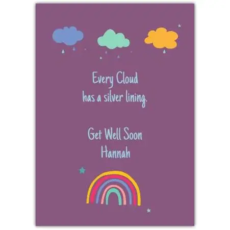 Get Well Soon Personalised Rainbow Clouds Card with Inspirational Quote