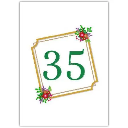 35th Birthday Card with Floral Gold Frame Design Suitable for Milestone Celebration