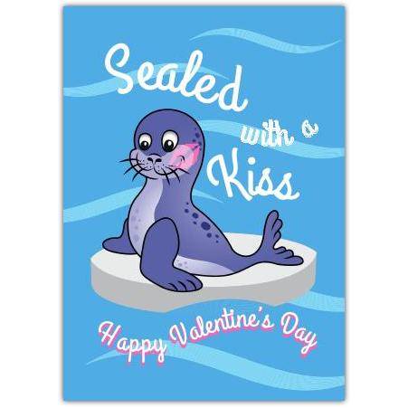 Valentine's Day Card Sealed with a Kiss Cute Blushing Seal Design