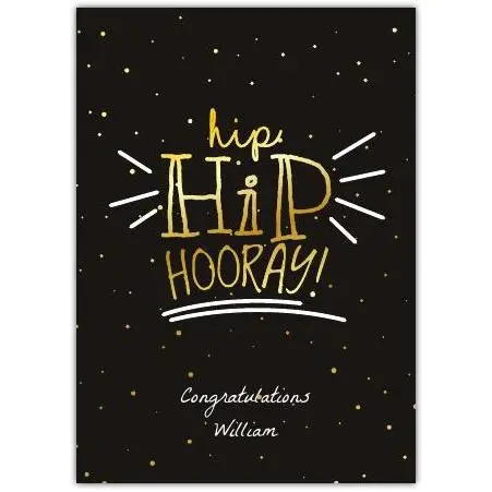 Personalised Hip Hip Hooray Congratulations Card with Gold Star Design