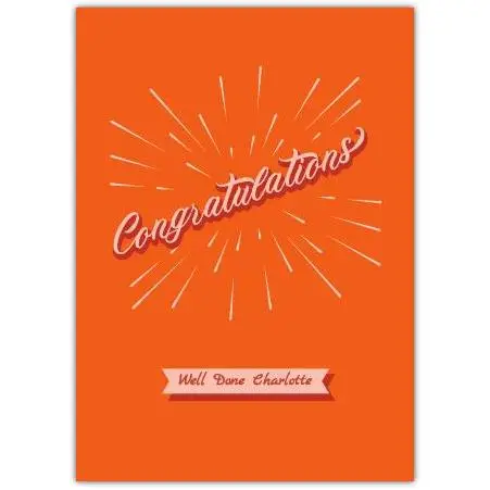 Congratulations Card with Personalised Name on Orange Background for Achievements and Success