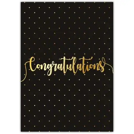 Elegant Gold Congratulations Card with Black Polka Dot Background for Celebrations