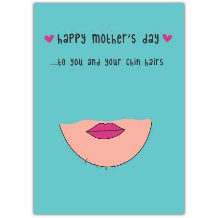 Funny Mother's Day Card with Chin Hairs Humour in Blue