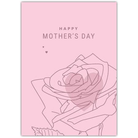 Happy Mothers Day Pink Rose Outline Greeting Card with Personalised Text Option