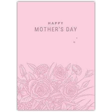 Elegant Pink Floral Happy Mothers Day Greeting Card with Personalised Text Option