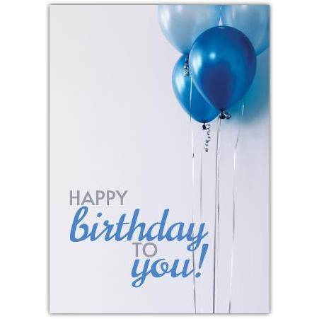 Happy Birthday Card with Blue Balloons Simple Elegant Design