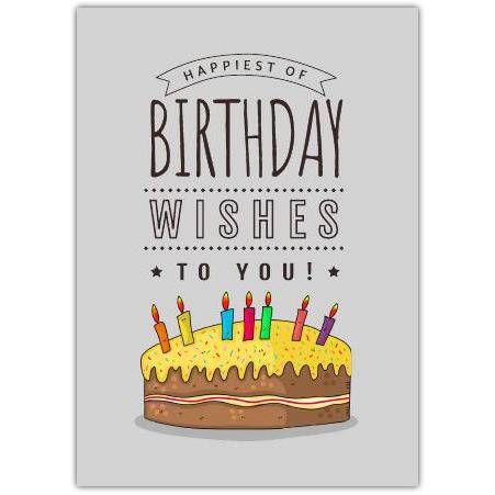 Happiest Birthday Wishes Card with Colourful Candle Cake Illustration