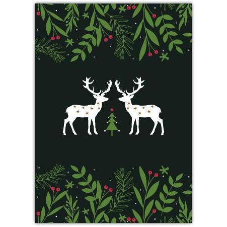 Christmas Raindeer And Holly Greeting Card