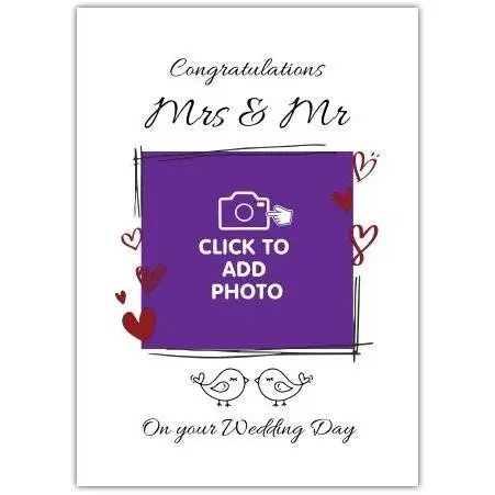 Wedding Birdy Photo Upload Greeting Card