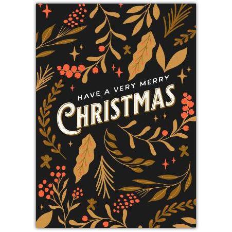 Merry Christmas Holly Leaves Greeting Card