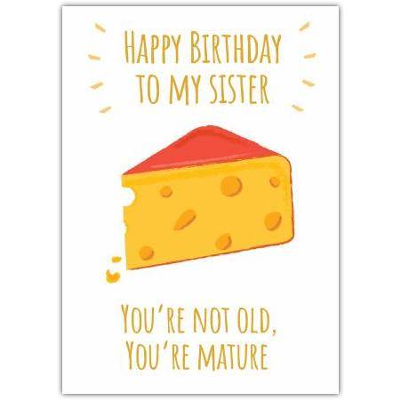 Happy Birthday Mature Sister Humorous Cheese Illustration Card