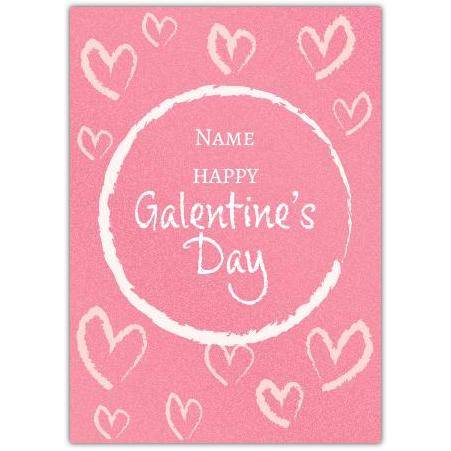 Personalised Happy Galentines Day Pink Hearts Card for Friends Celebration