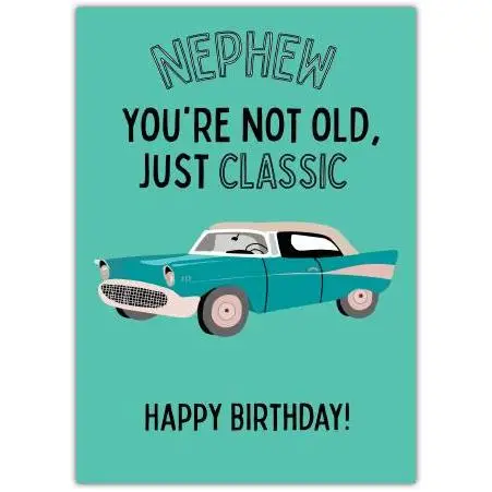 Happy Birthday Card for Nephew Classic Retro Car Design