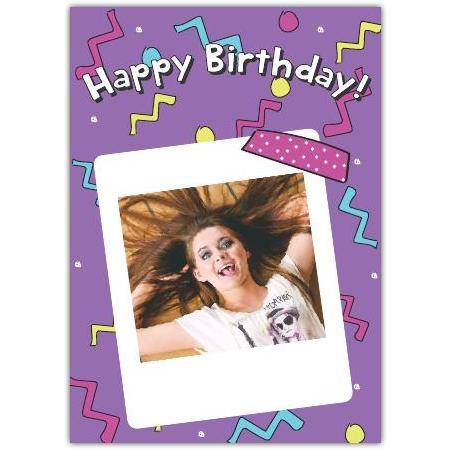 Personalised Happy Birthday Card with Purple Confetti Design and Photo Upload