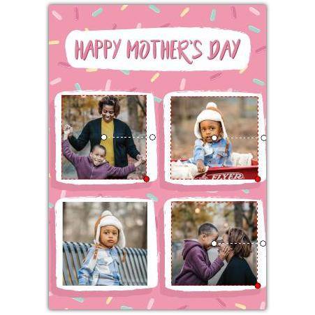 Personalised Happy Mother's Day Card with Four Photo Collage and Pink Confetti Design