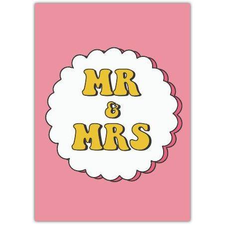 Mr and Mrs Wedding Card with Retro Style Pink and Yellow Design