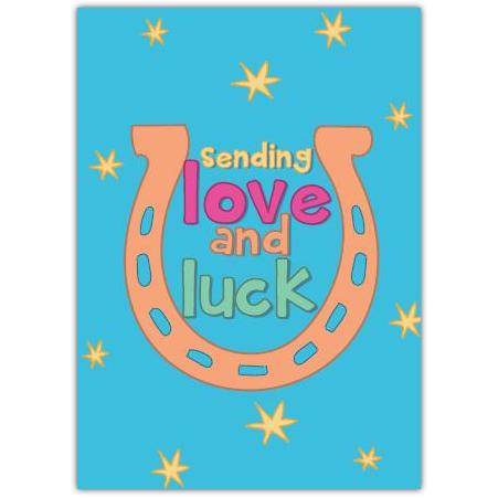 Sending Love and Luck Good Wishes Card with Horseshoe and Stars Design