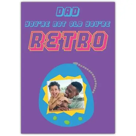 Personalised Retro Style Dad Birthday Card with Photo Insert Purple Design