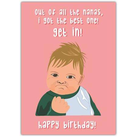 Funny Birthday Card for Nana with Baby Cartoon and Humorous Message