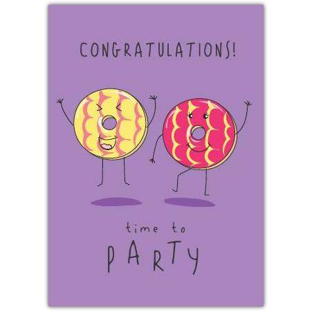 Congratulations Time to Party Donut Illustrated Celebration Greeting Card