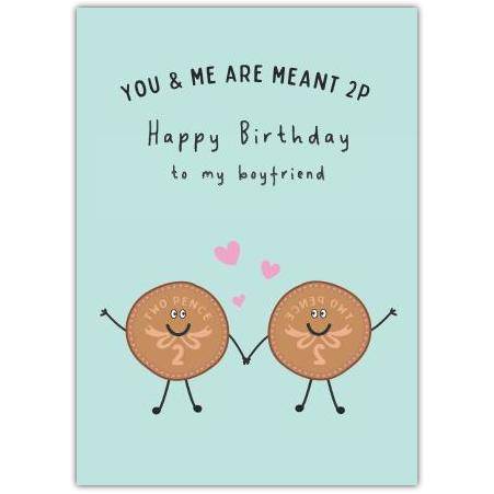 Birthday Card for Boyfriend You and Me Are Meant 2p Cute Coin Illustration