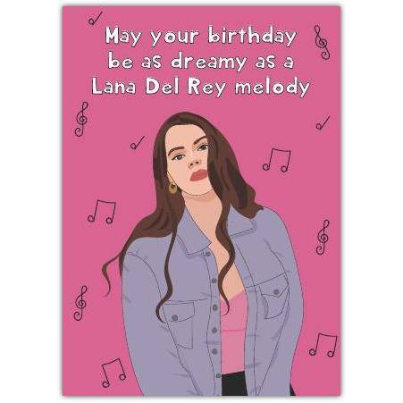 Dreamy Lana Del Rey Inspired Birthday Card with Musical Notes and Personalisation Options