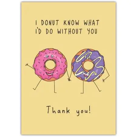 Thank You Card with Cute Donut Characters Humorous Appreciation Greeting