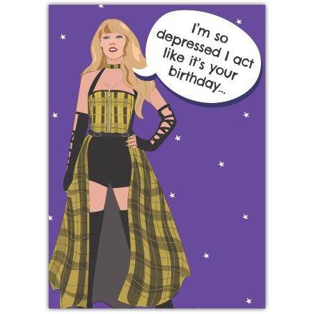 Funny Birthday Card with Retro Pop Star Illustration and Humorous Quote