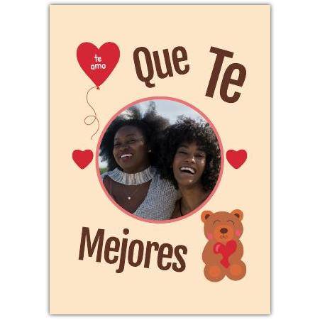 Personalised Spanish Love Card with Photo and Teddy Bear Design for Special Occasions