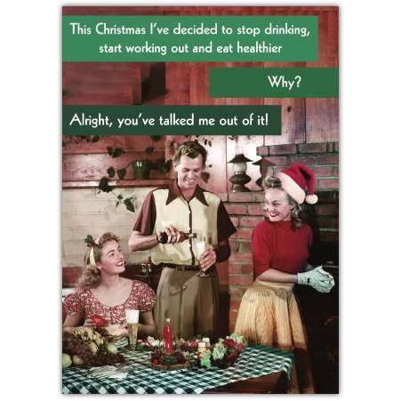Humorous Retro Christmas Card Stop Drinking Start Working Out Joke