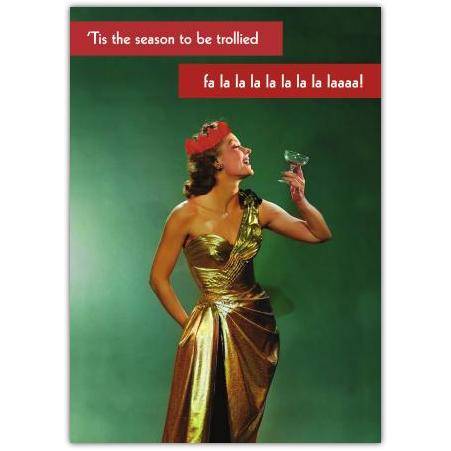 Festive Humorous Christmas Card Vintage Style Woman Toasting with Cocktail