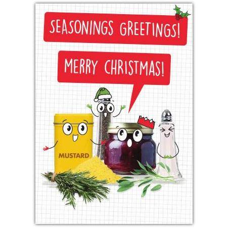 Seasonings Greetings Funny Christmas Card with Festive Spice Jars and Humour