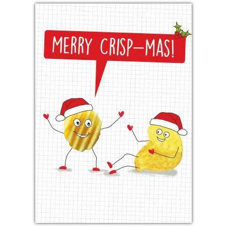 Merry Crisp-Mas Humorous Christmas Card with Festive Crisps Wearing Santa Hats
