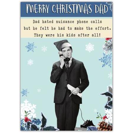 Merry Christmas Dad Humorous Retro Style Phone Call Festive Greeting Card