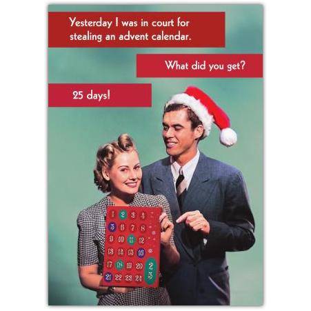 Funny Retro Christmas Card with Advent Calendar Joke for Seasonal Greetings